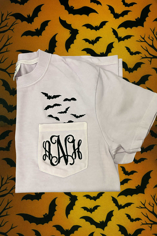Embroidered monogram bat pocket tee